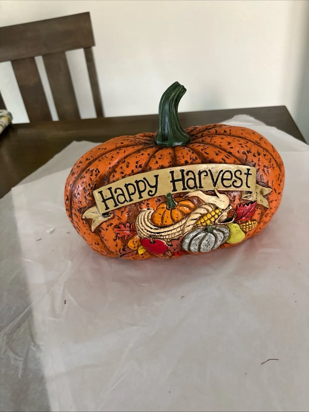 Happy Harvest Pumpkin Resin  Orange Colored Veggies Thanksgiving